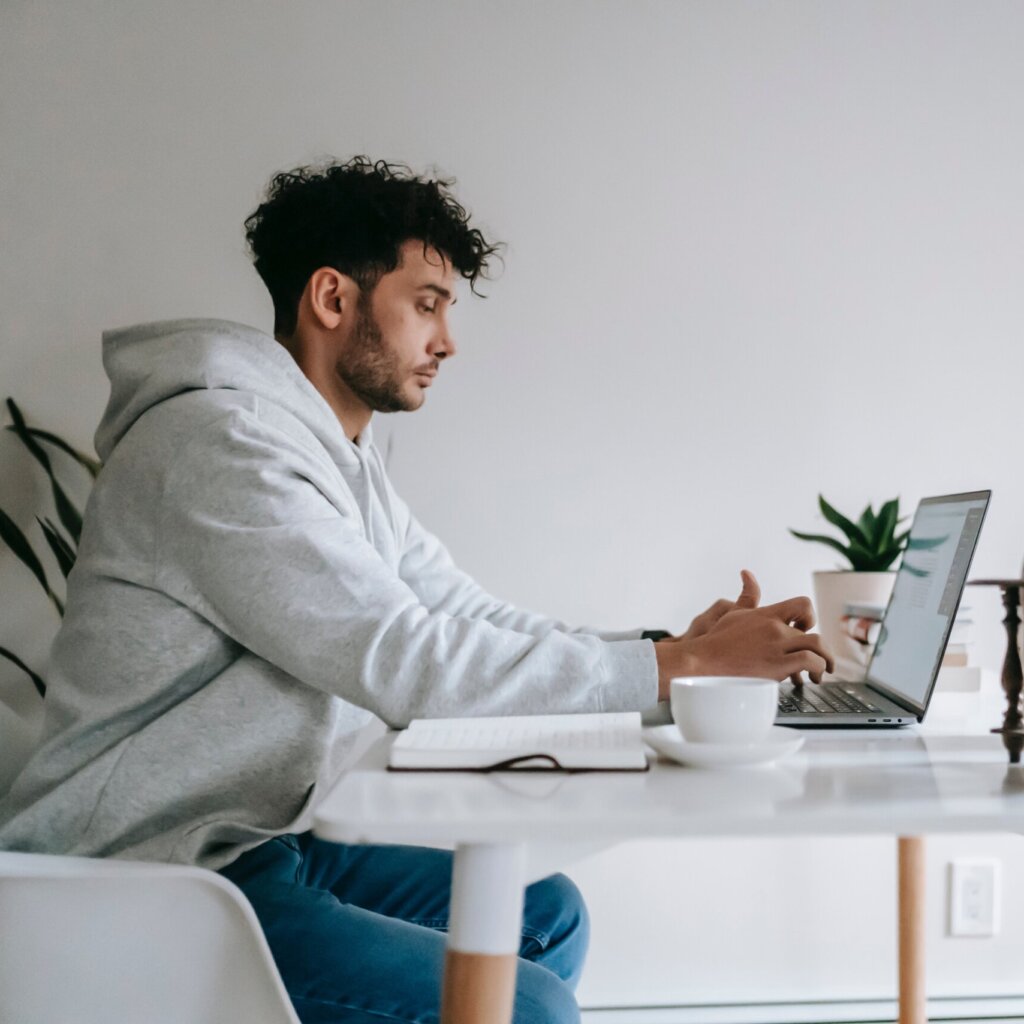 Men working on translation memory