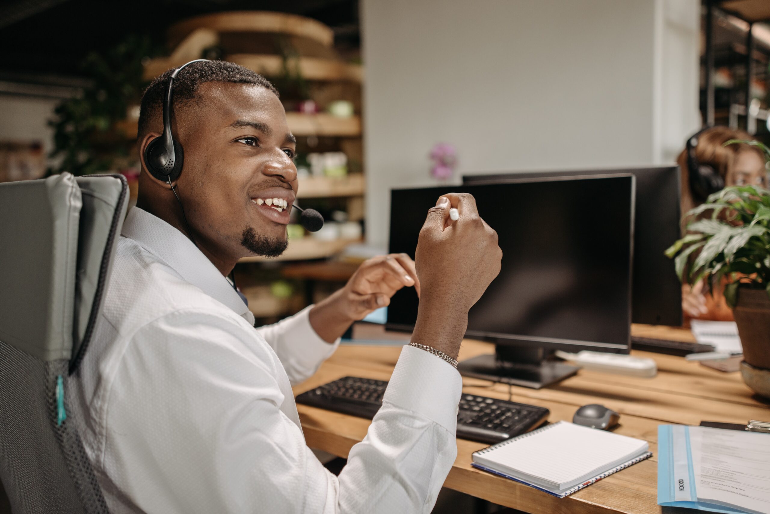 A man working with a customer portal in his computer